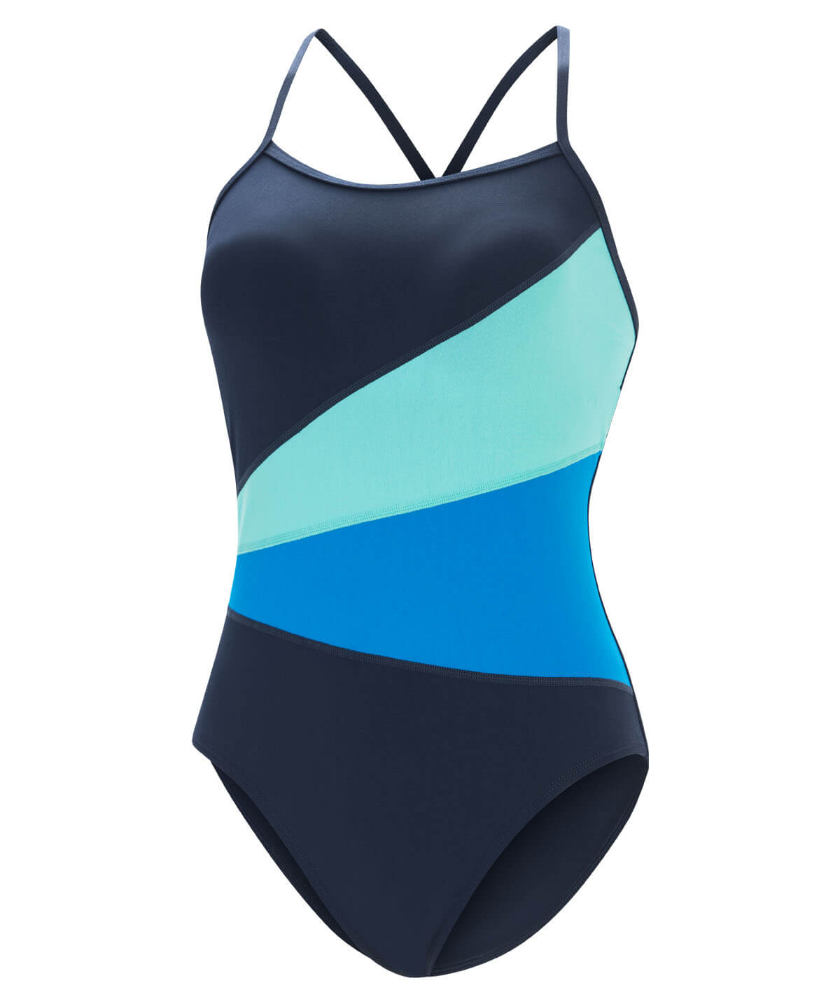 Color Blocked Moderate One-Piece w/ Criss-Cross Straps