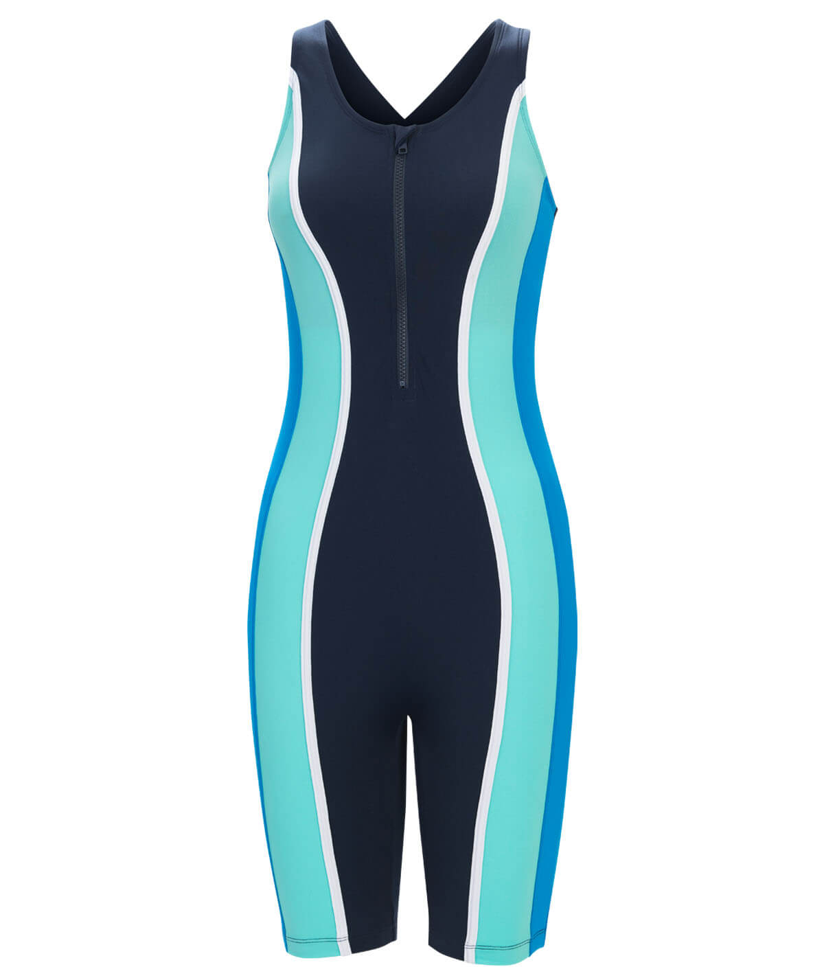Aquashape Women's Zip-Front Color Block Aquatard Swimsuit