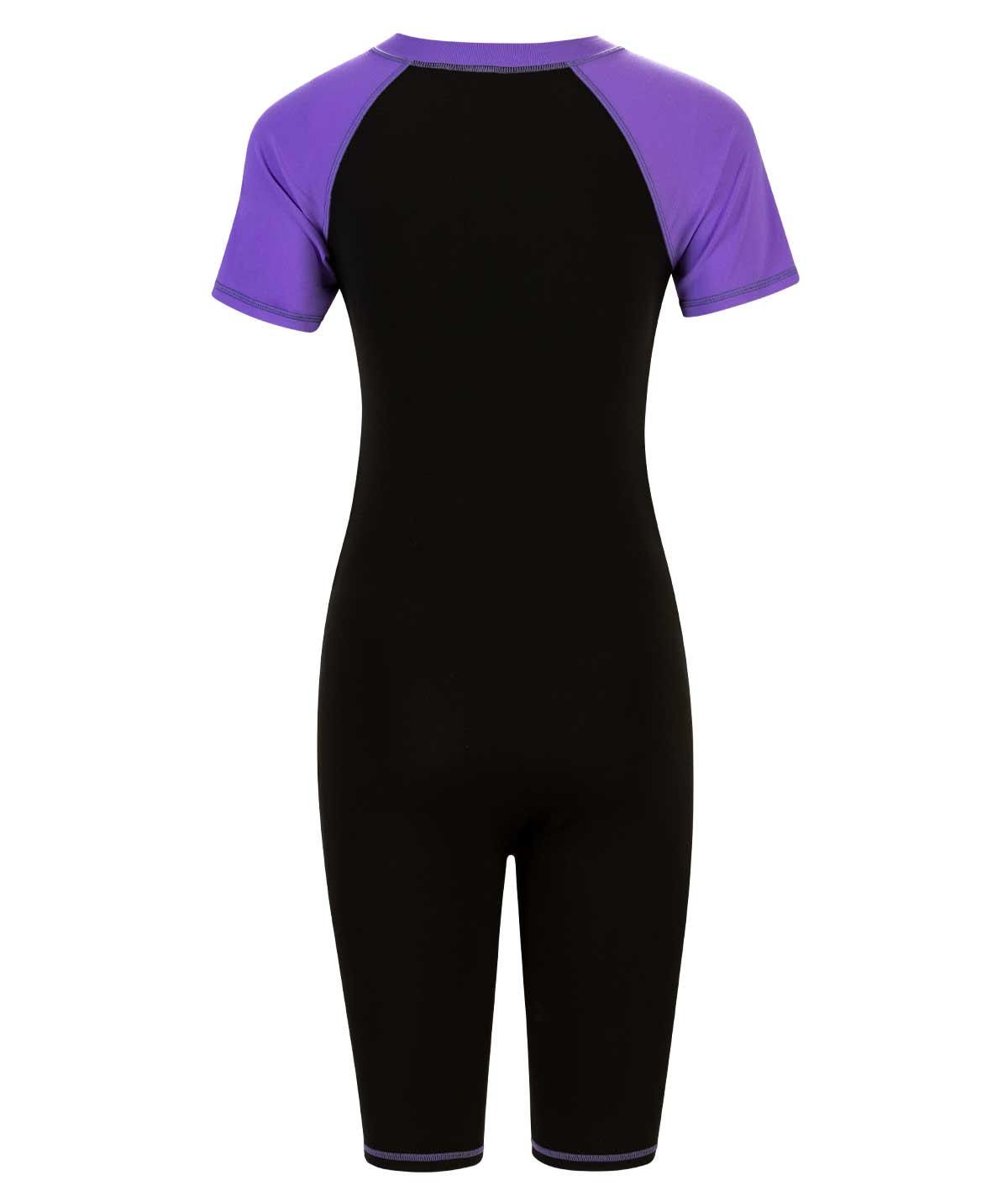 Aquashape Women's Black and Purple Color Blocked Mock Neck Zip-Front Aquatard Swimsuit
