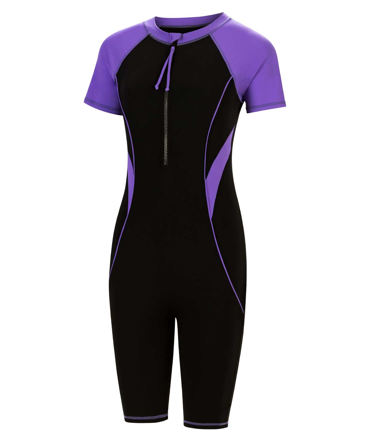 Color Blocked Zip-Front Mock Neck Aquatard