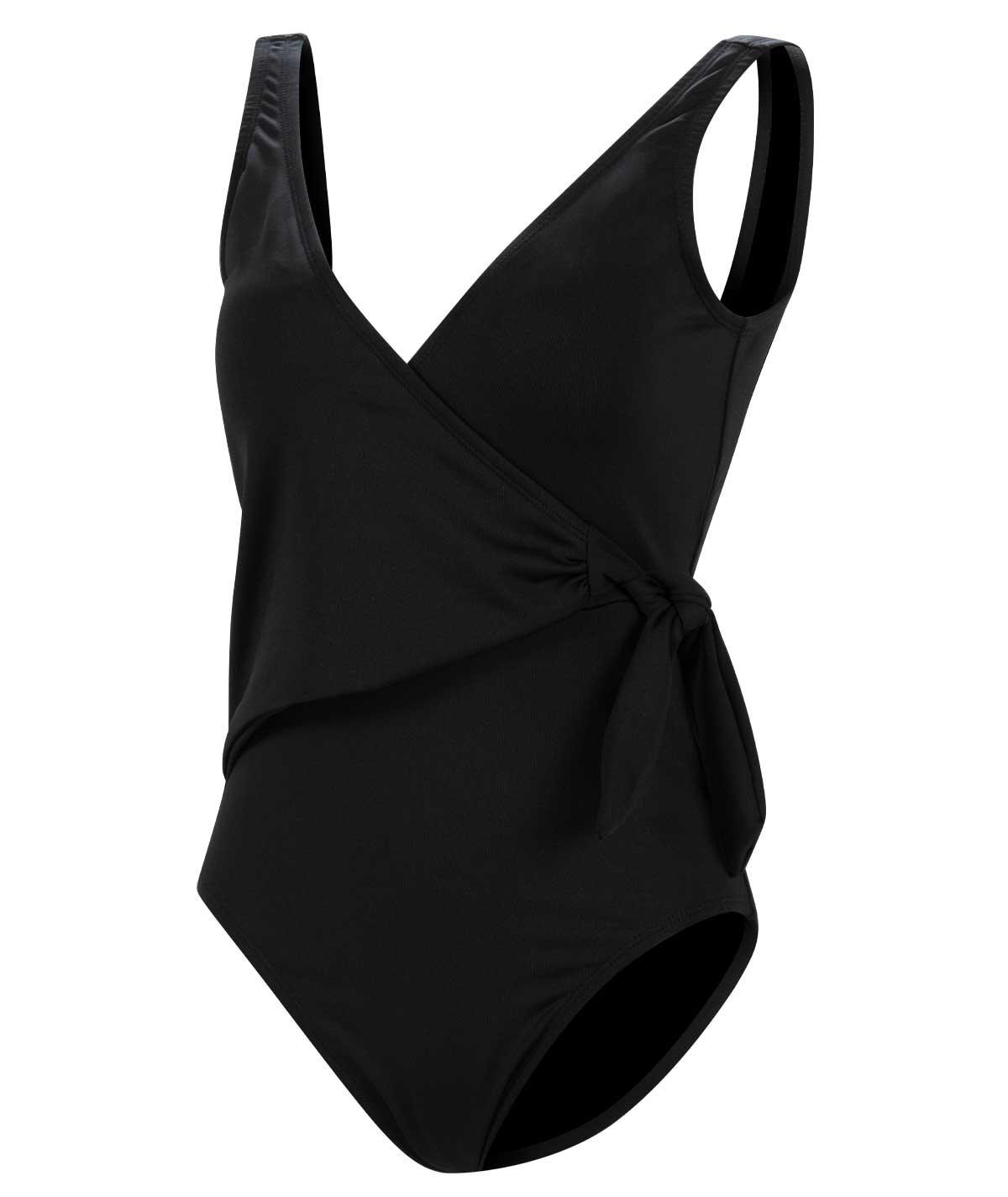 Solid Moderate Wrap Front One-Piece w/ Scoop Back