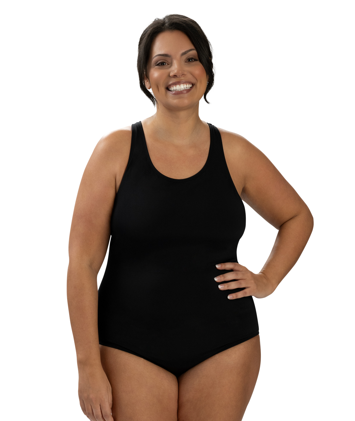 Women's Aquashape Black Scoop Neck Conservative One Piece