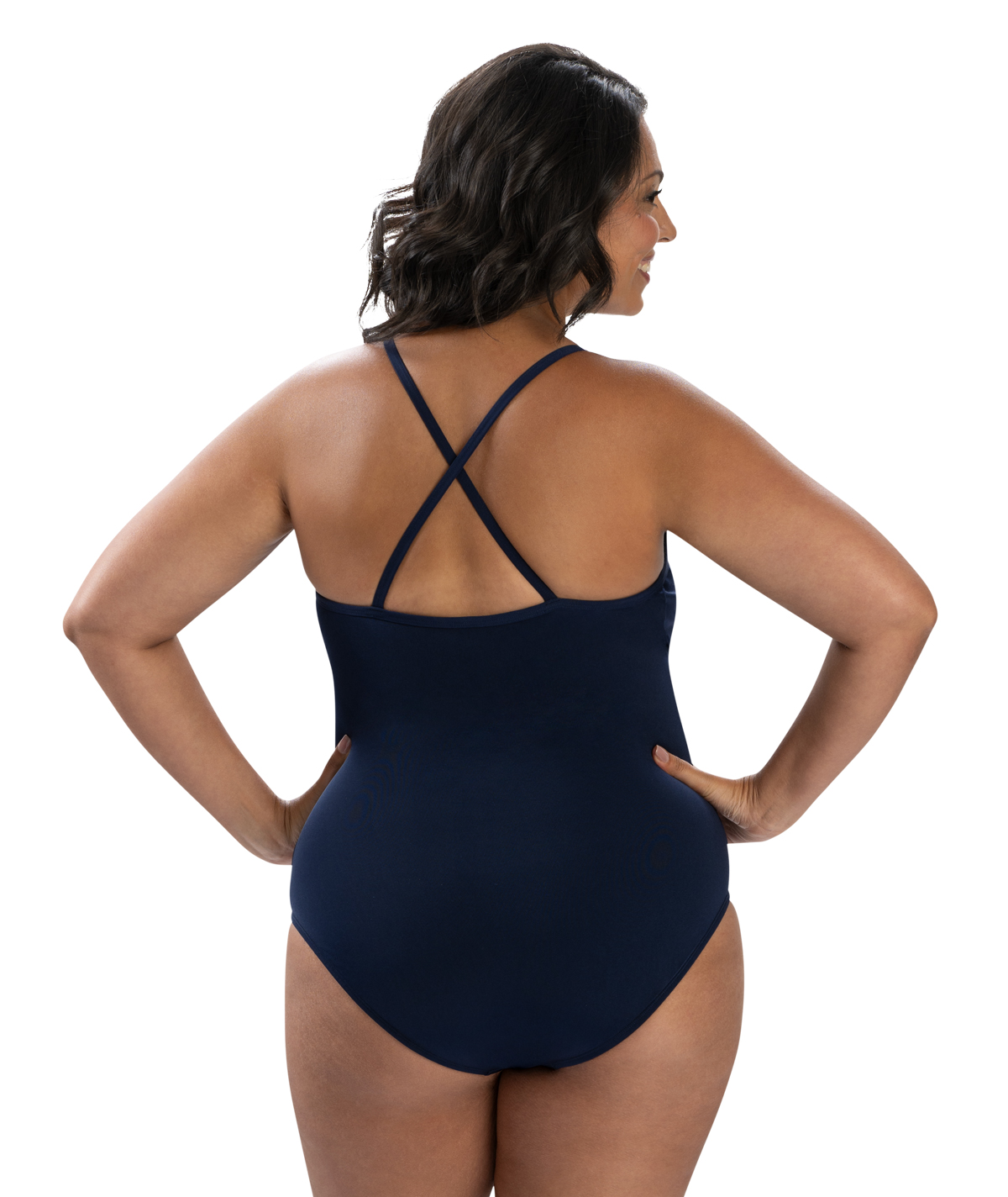 Women's Aquashape Navy and Light Blue Colorblock  Moderate One Piece with Front Contrast Binding and Criss-Cross Straps